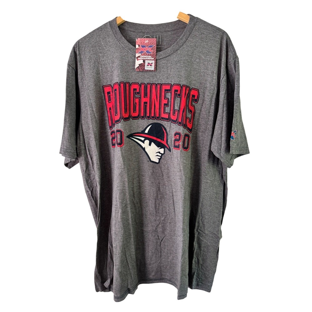 XFL Roughnecks T-Shirt 2020 Football Graphic Tee Short Sleeve Gray Size XL